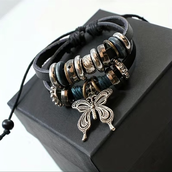 4 for💲20 Bohemian Style’ Beautiful Leather Butterfly Double Stacked BraceletNWT - Picture 2 of 8